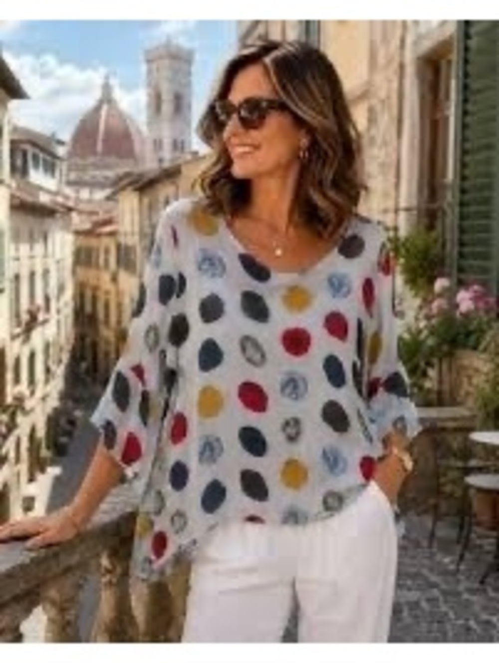 Gigi Moda Italy Watercolor Polka Dot Batwing Top Sweater Small/Medium